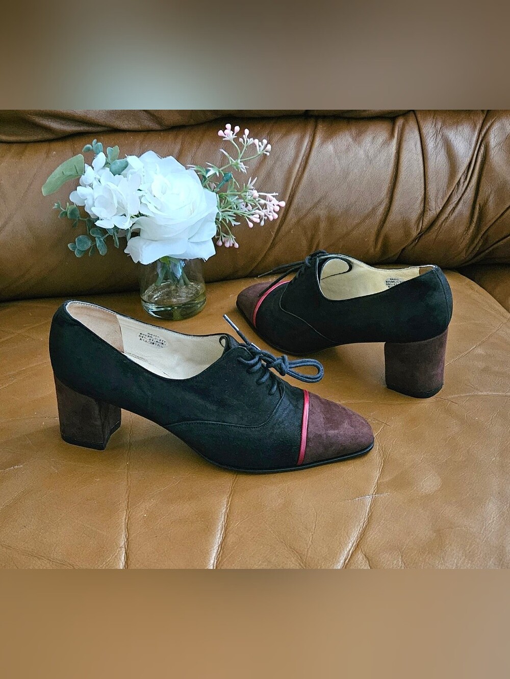 Women's Bally Black Brown Suede Oxford Block Heels Size 5 US